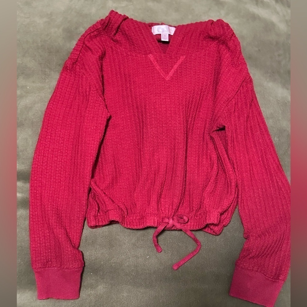 Chill Collective Hooded Cropped Drawstring Waffle Shirt